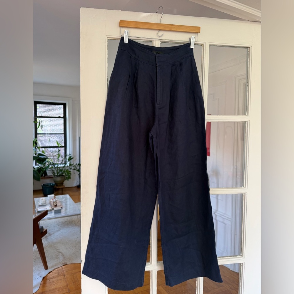 Ted Baker Wide-Leg Navy Linen Trousers
